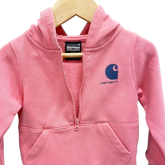 Carhartt Girls’ Long Sleeve Half-zip Pink Sweatshirt w/ Hood & Pockets Size 2T - Picture 2 of 12